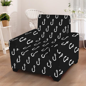 Black And White Fishing Hooks Print Armchair Slipcover