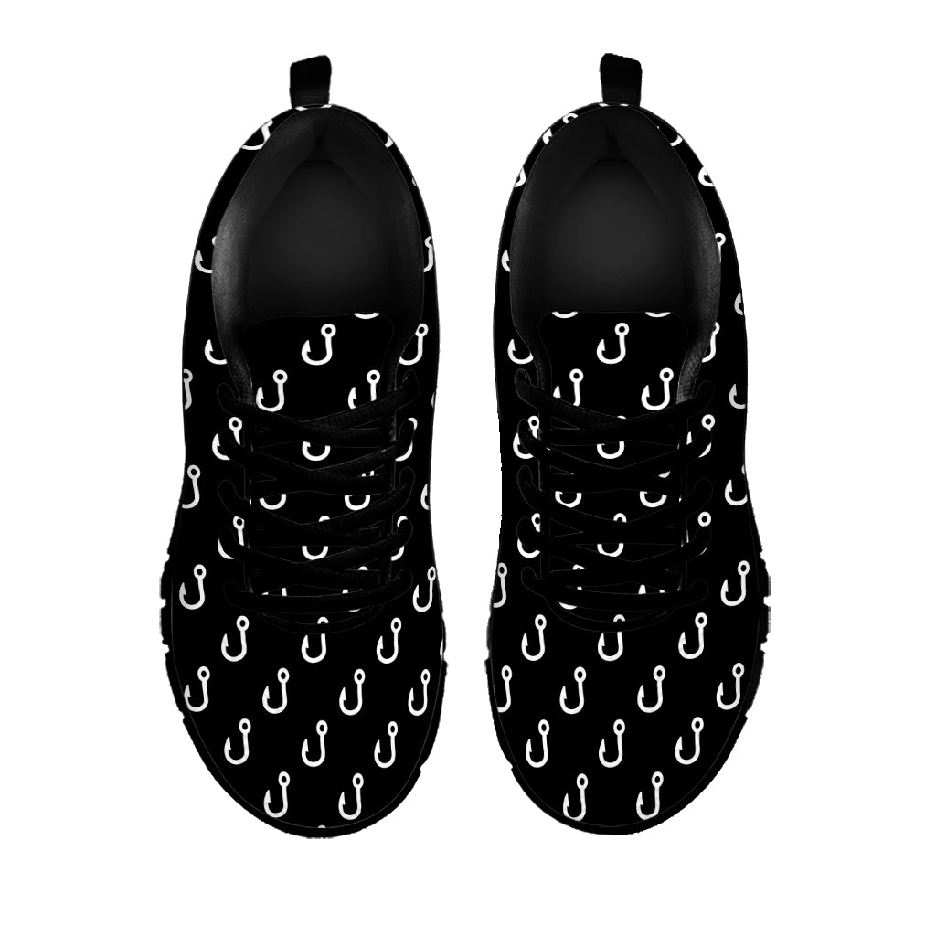 Black And White Fishing Hooks Print Black Sneakers