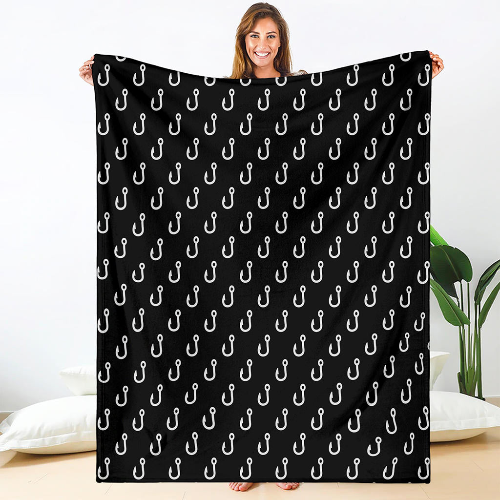 Black And White Fishing Hooks Print Blanket