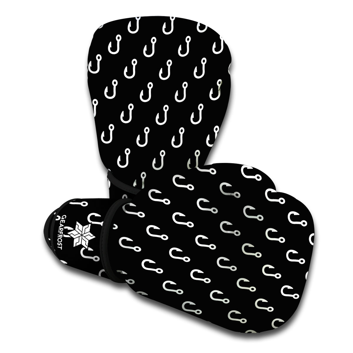 Black And White Fishing Hooks Print Boxing Gloves