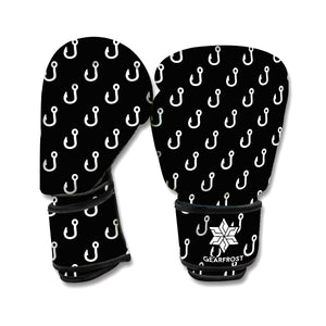 Black And White Fishing Hooks Print Boxing Gloves