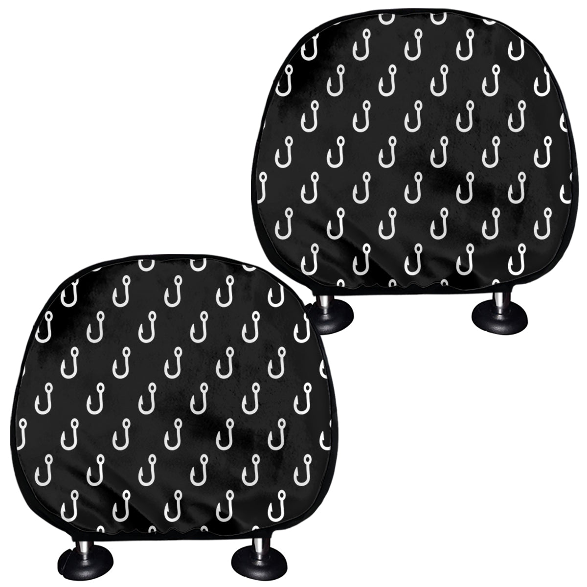 Black And White Fishing Hooks Print Car Headrest Covers