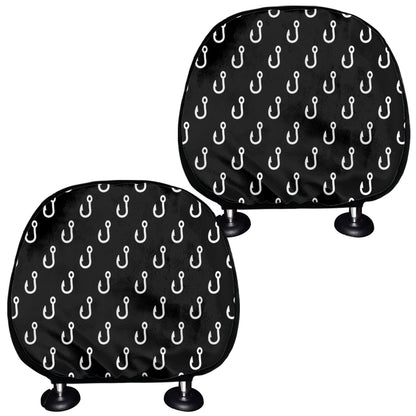 Black And White Fishing Hooks Print Car Headrest Covers