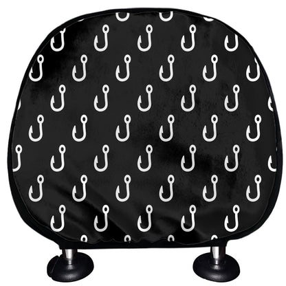 Black And White Fishing Hooks Print Car Headrest Covers