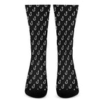 Black And White Fishing Hooks Print Crew Socks