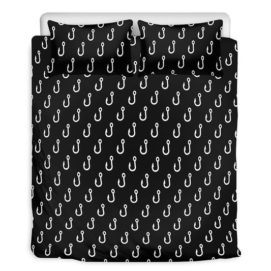 Black And White Fishing Hooks Print Duvet Cover Bedding Set