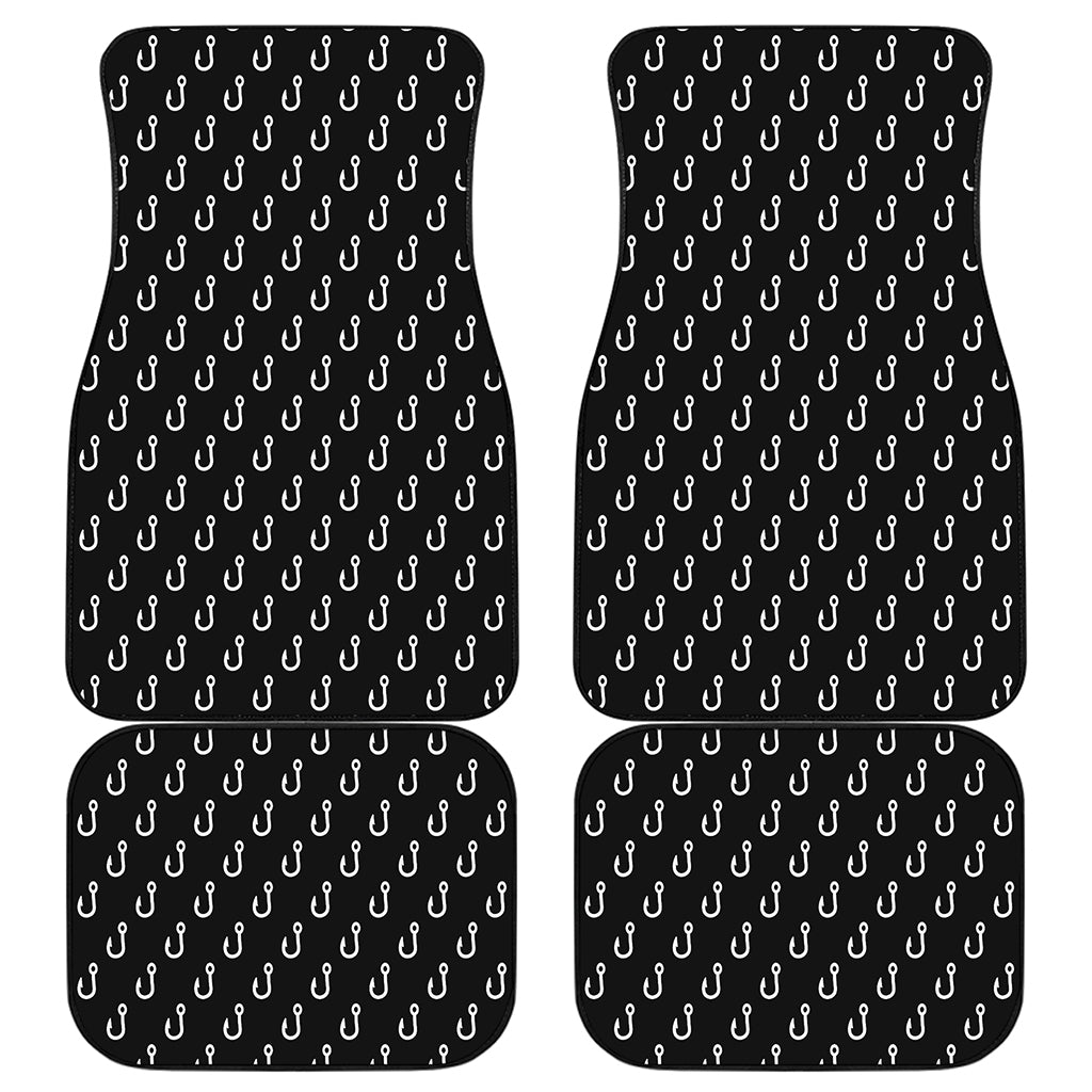 Black And White Fishing Hooks Print Front and Back Car Floor Mats