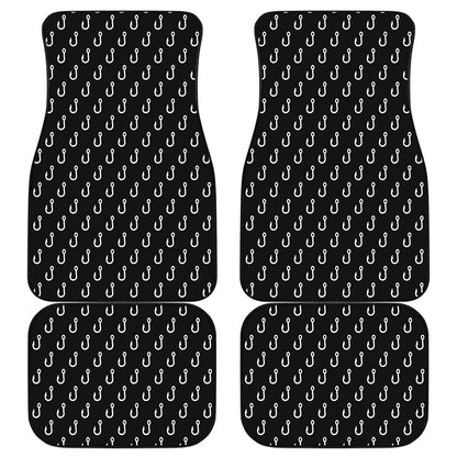 Black And White Fishing Hooks Print Front and Back Car Floor Mats