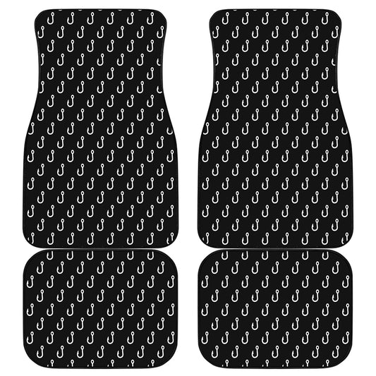 Black And White Fishing Hooks Print Front and Back Car Floor Mats