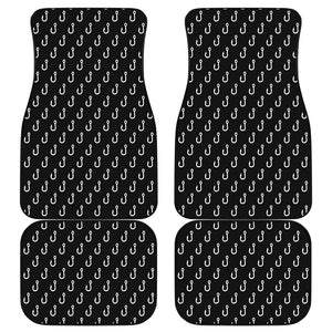 Black And White Fishing Hooks Print Front and Back Car Floor Mats