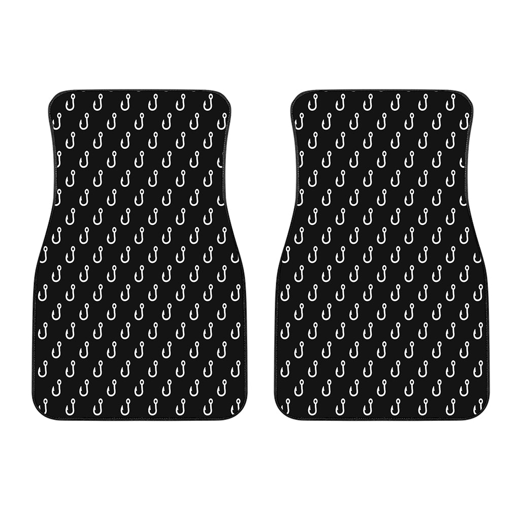 Black And White Fishing Hooks Print Front Car Floor Mats