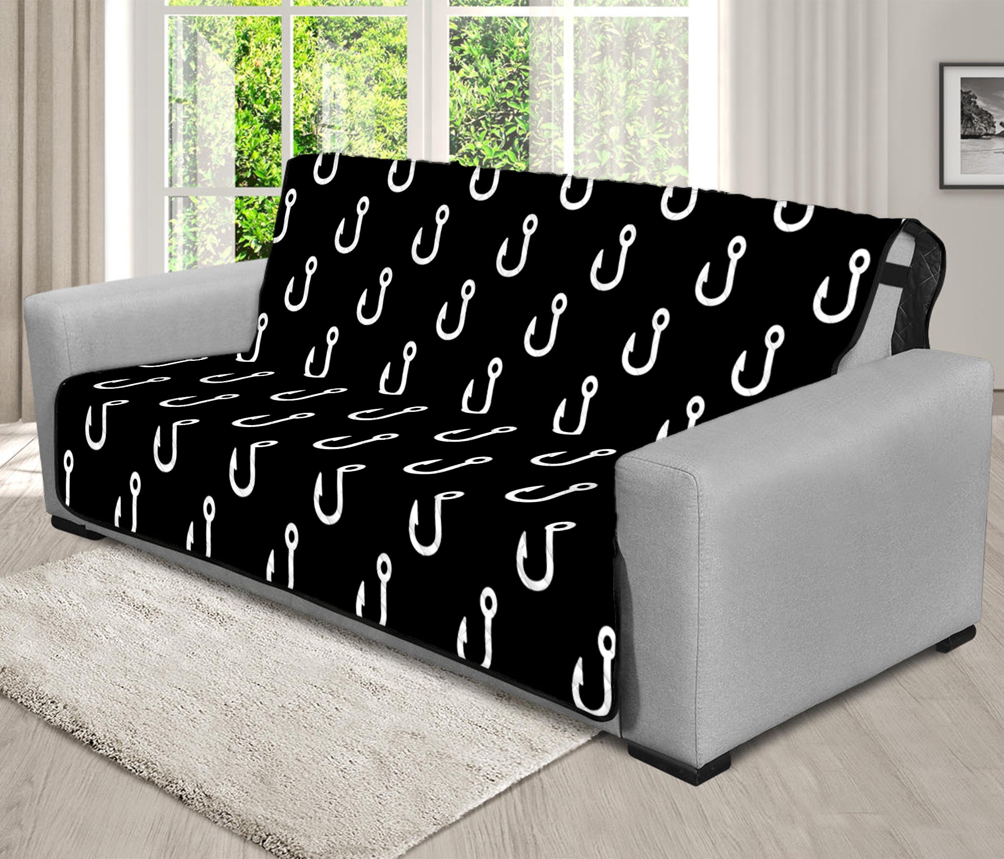 Black And White Fishing Hooks Print Futon Protector