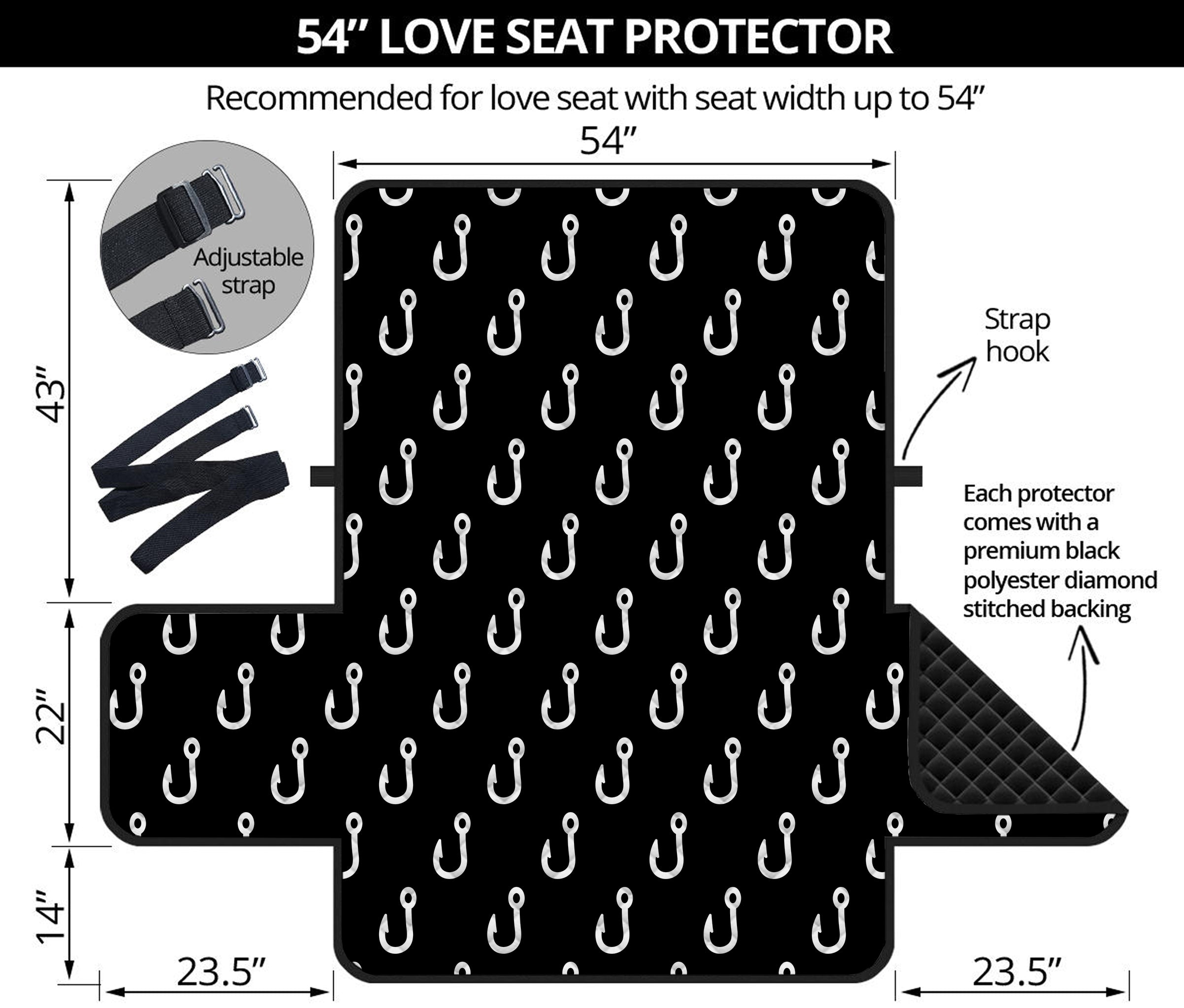 Black And White Fishing Hooks Print Loveseat Protector