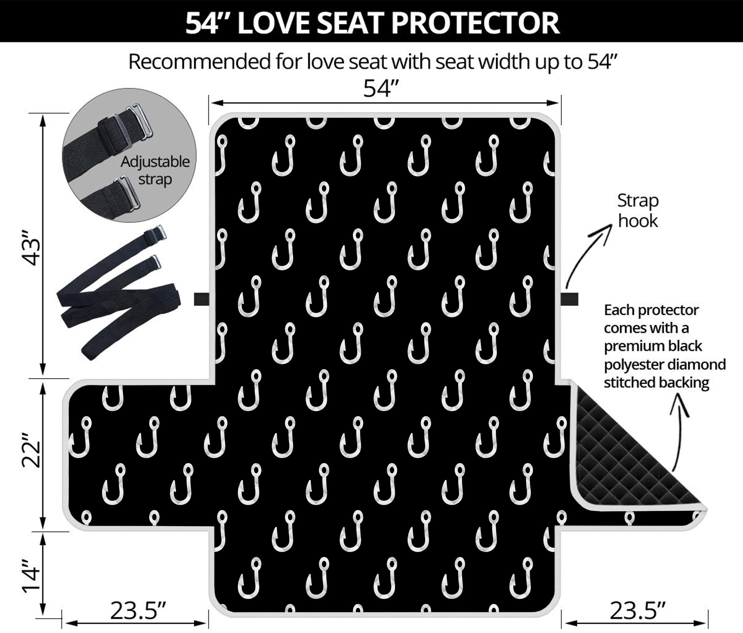 Black And White Fishing Hooks Print Loveseat Protector