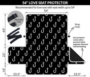 Black And White Fishing Hooks Print Loveseat Protector