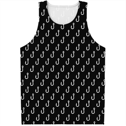 Black And White Fishing Hooks Print Men's Tank Top