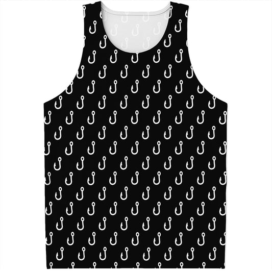 Black And White Fishing Hooks Print Men's Tank Top