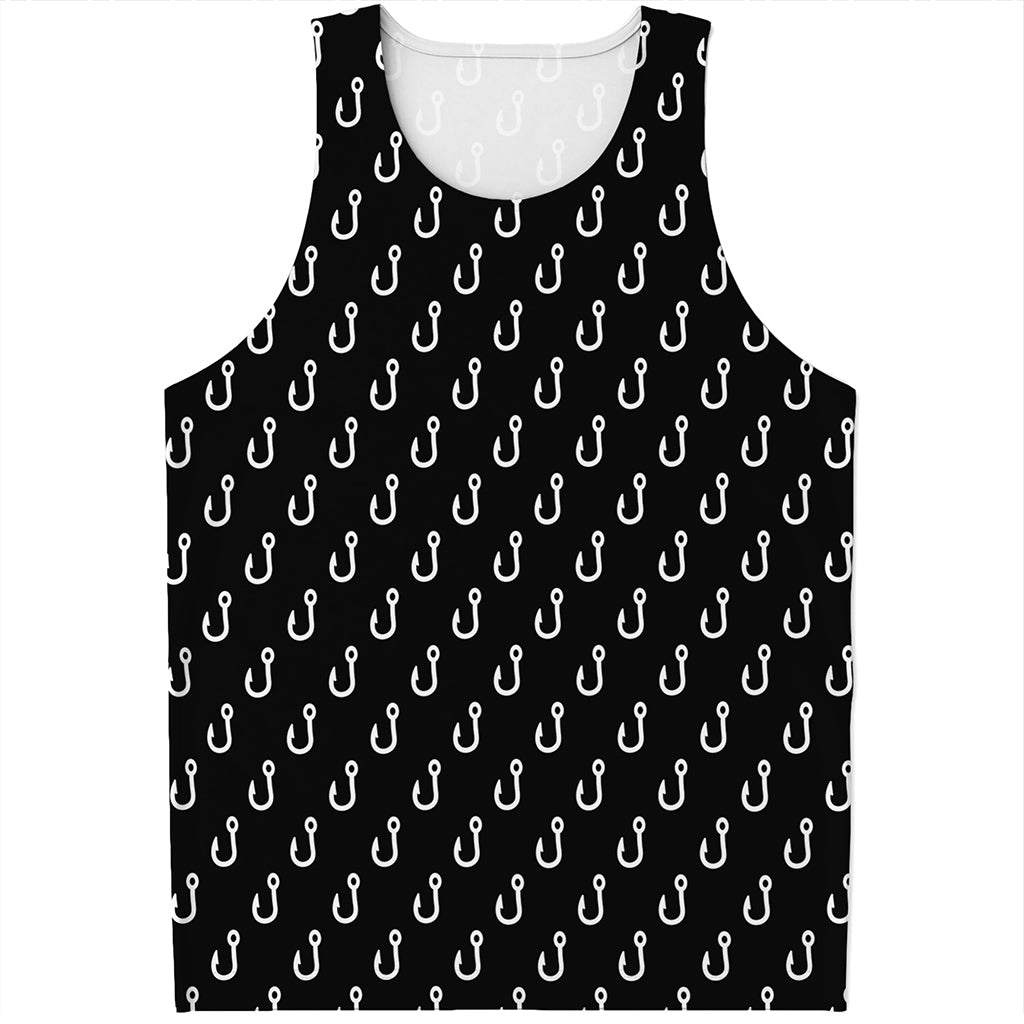 Black And White Fishing Hooks Print Men's Tank Top