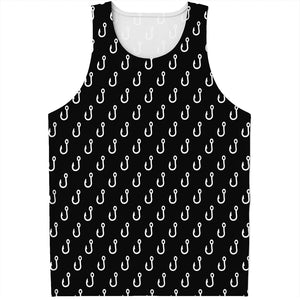 Black And White Fishing Hooks Print Men's Tank Top