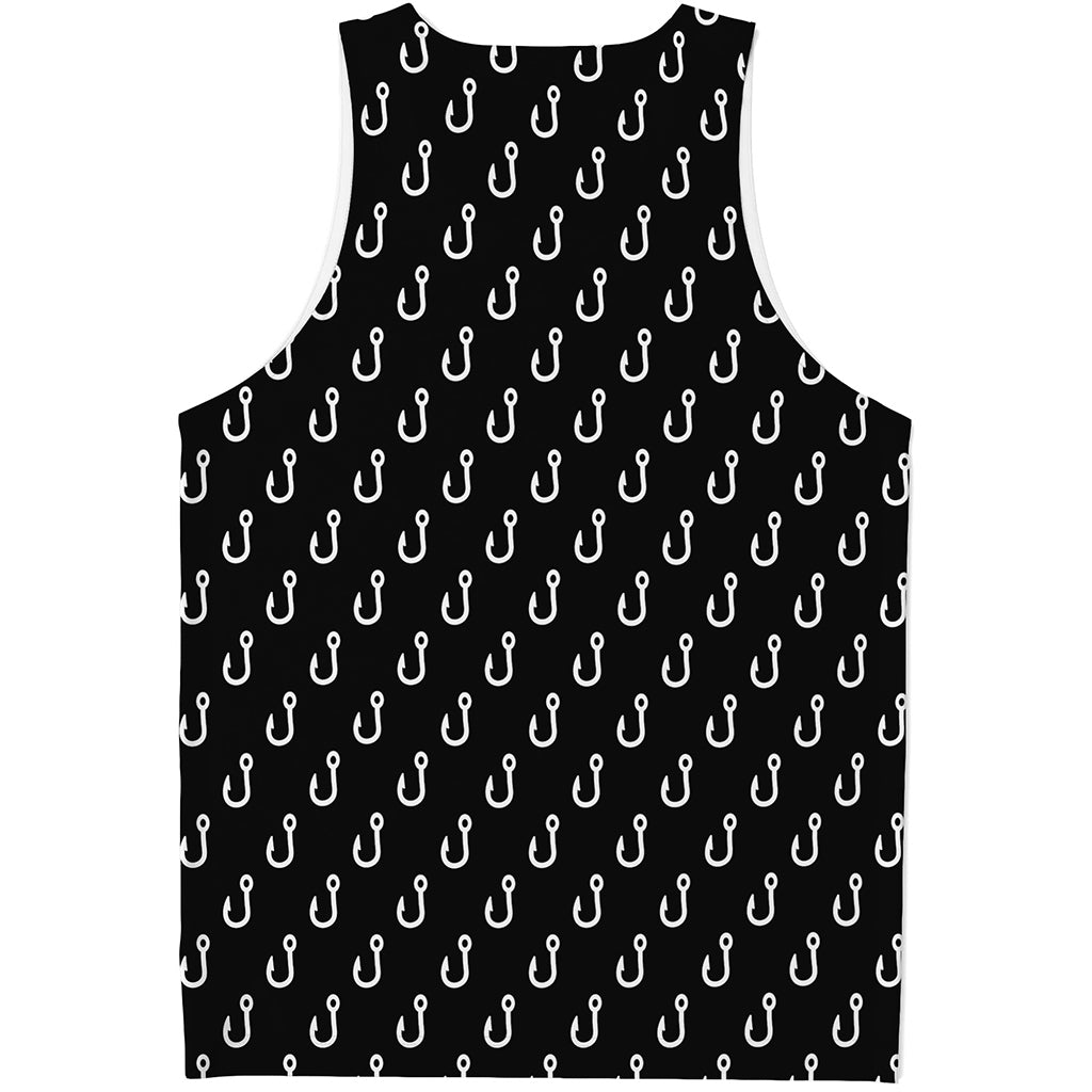 Black And White Fishing Hooks Print Men's Tank Top