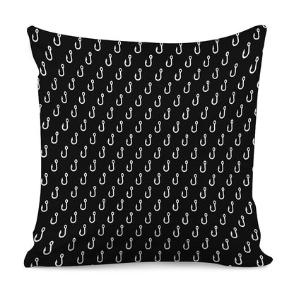 Black And White Fishing Hooks Print Pillow Cover