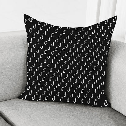 Black And White Fishing Hooks Print Pillow Cover