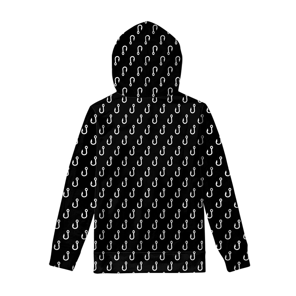 Black And White Fishing Hooks Print Pullover Hoodie