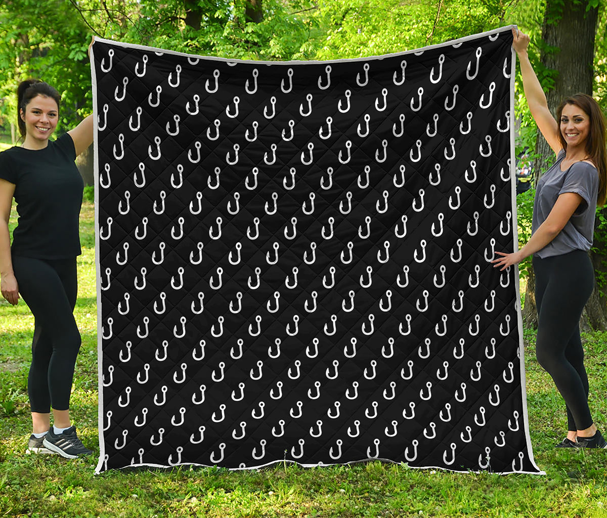 Black And White Fishing Hooks Print Quilt