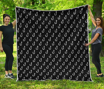 Black And White Fishing Hooks Print Quilt