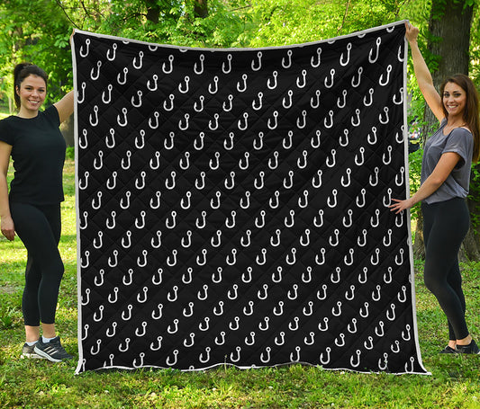 Black And White Fishing Hooks Print Quilt