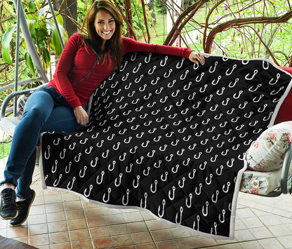 Black And White Fishing Hooks Print Quilt