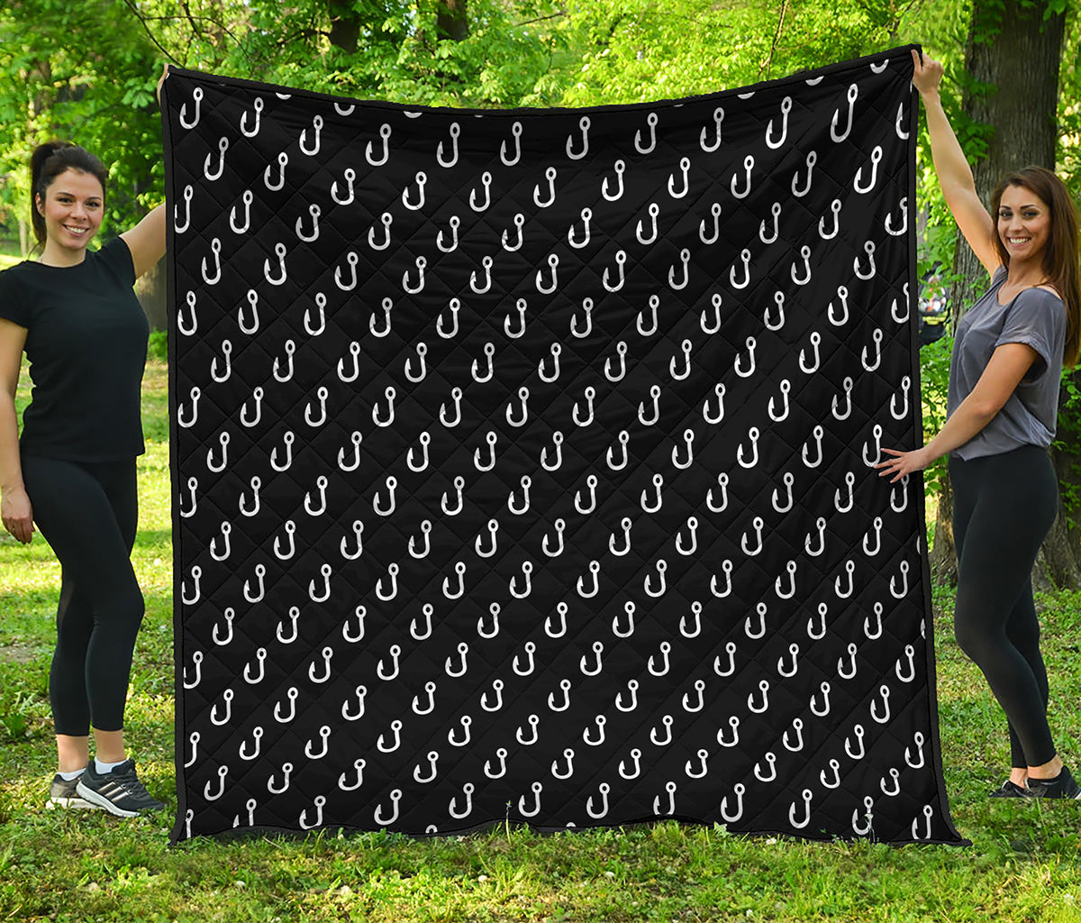 Black And White Fishing Hooks Print Quilt