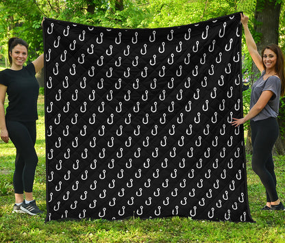 Black And White Fishing Hooks Print Quilt