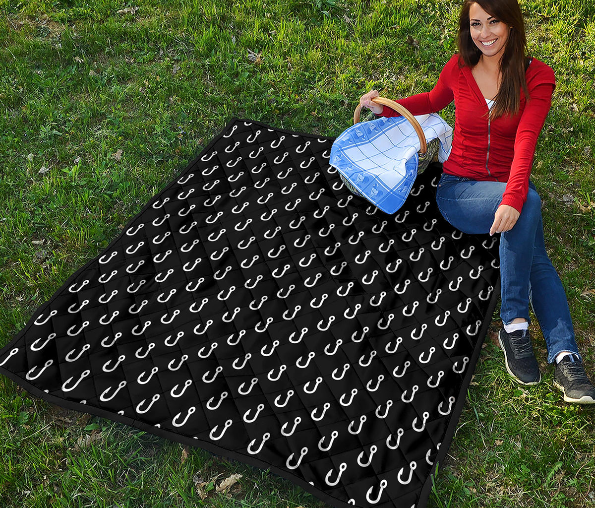 Black And White Fishing Hooks Print Quilt