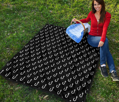 Black And White Fishing Hooks Print Quilt