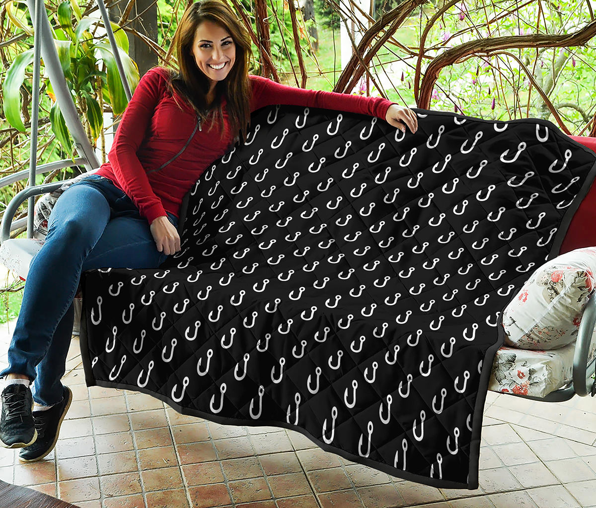 Black And White Fishing Hooks Print Quilt