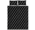 Black And White Fishing Hooks Print Quilt Bed Set