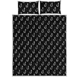 Black And White Fishing Hooks Print Quilt Bed Set