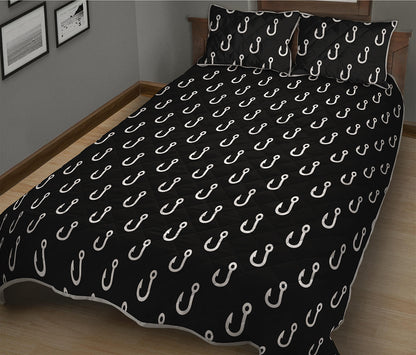 Black And White Fishing Hooks Print Quilt Bed Set