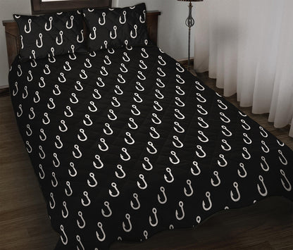 Black And White Fishing Hooks Print Quilt Bed Set