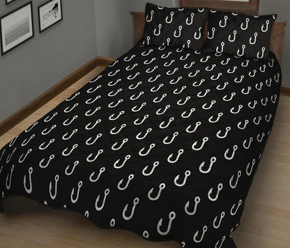 Black And White Fishing Hooks Print Quilt Bed Set