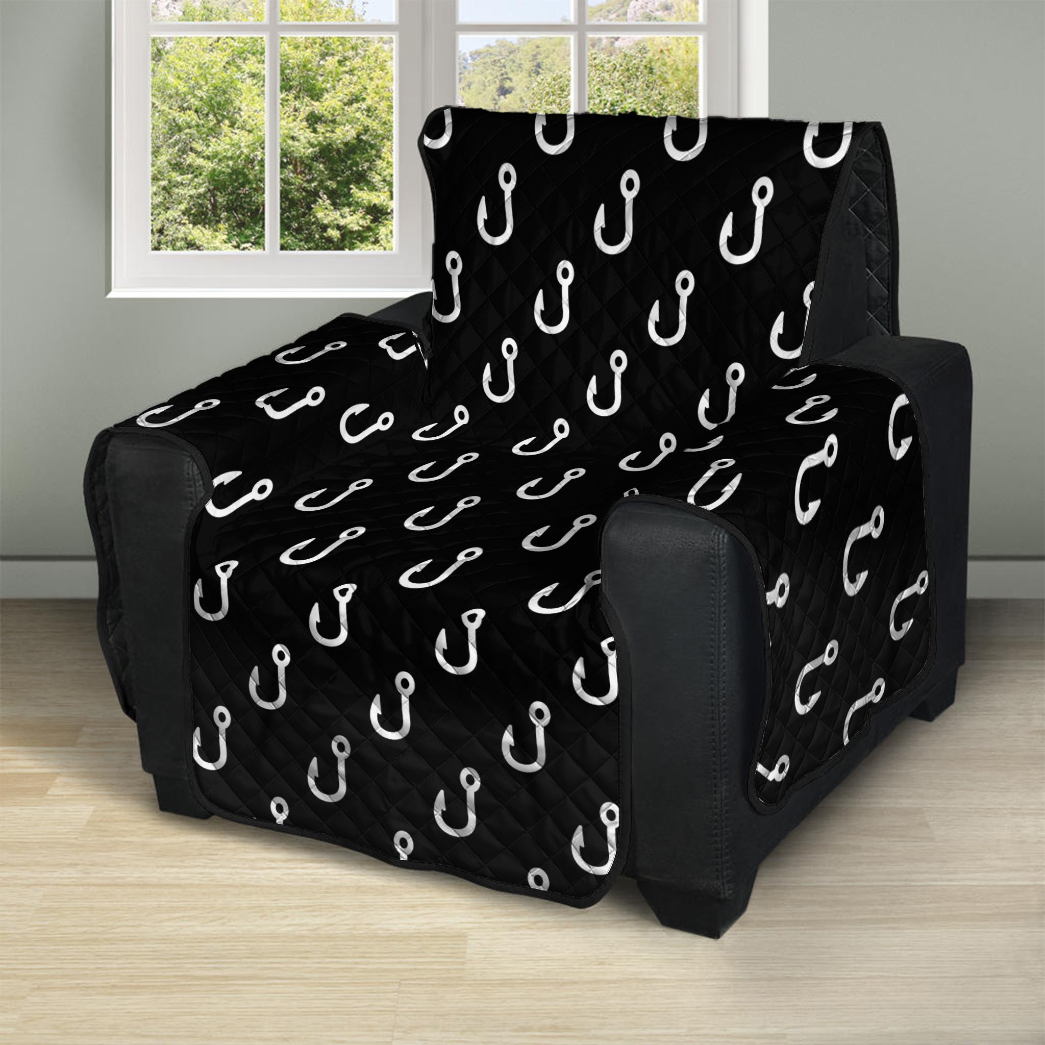 Black And White Fishing Hooks Print Recliner Protector