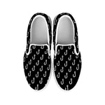 Black And White Fishing Hooks Print White Slip On Shoes