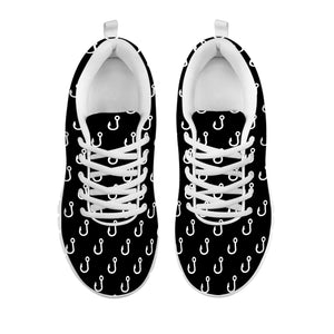 Black And White Fishing Hooks Print White Sneakers