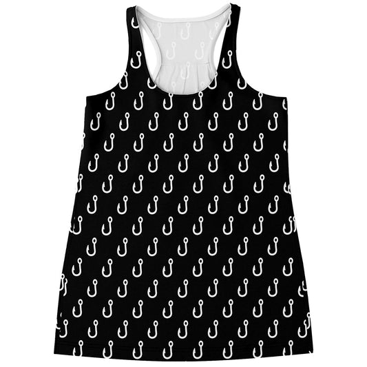 Black And White Fishing Hooks Print Women's Racerback Tank Top