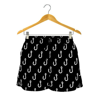 Black And White Fishing Hooks Print Women's Shorts