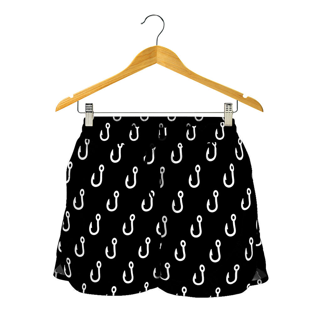 Black And White Fishing Hooks Print Women's Shorts