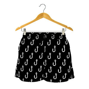 Black And White Fishing Hooks Print Women's Shorts