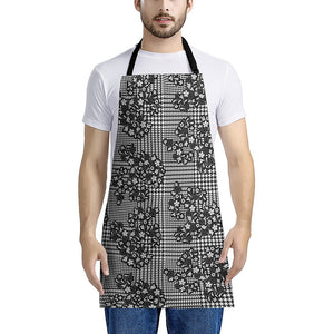 Black And White Floral Glen Plaid Print Apron