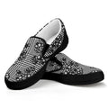 Black And White Floral Glen Plaid Print Black Slip On Sneakers